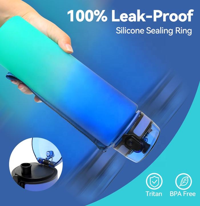 Outdoor Enthusiasts 32oz Large Durable Gym Plastic Leakproof Bottle for Fitness Sport Water Bottle with Time Marker Export-Oriented Factory Manufacturer