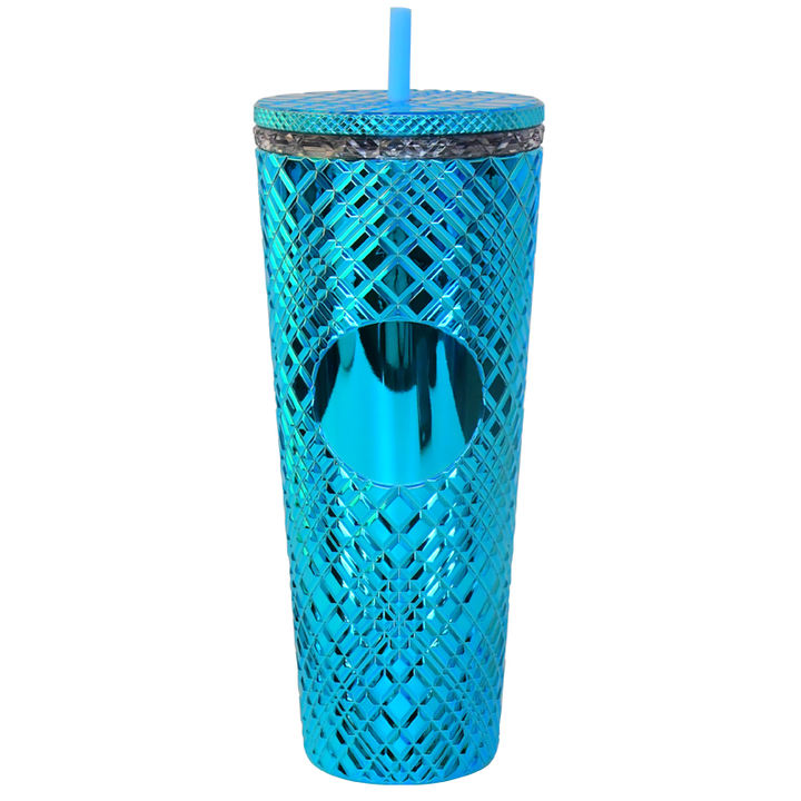 Perfect for Iced Coffee DIY Studded Design Reusable Plastic Acrylic Cup 24 oz Double Wall Studded Tumbler with Lid and Straw