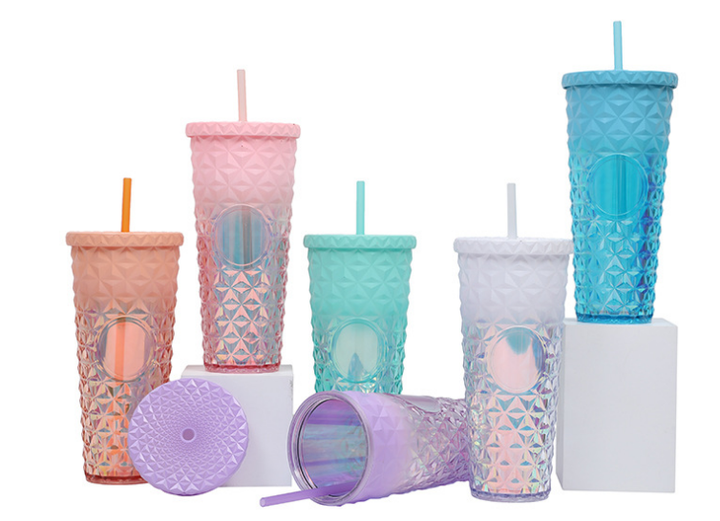 Personalized Customized  Reusable Textured Venti Cup BPA FREE Acrylic cold coffee water Studded Tumblers with Lid and Straw Direct from Factory