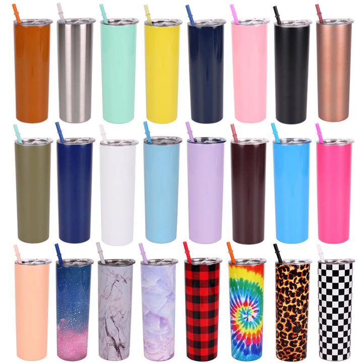 Personalized Sublimation Colorful Water Cups Straight Tumbler Cup Travel Mugs with Straw Double Wall Vacuum Insulated 20oz 600ml Mass Market Wholesale Customization