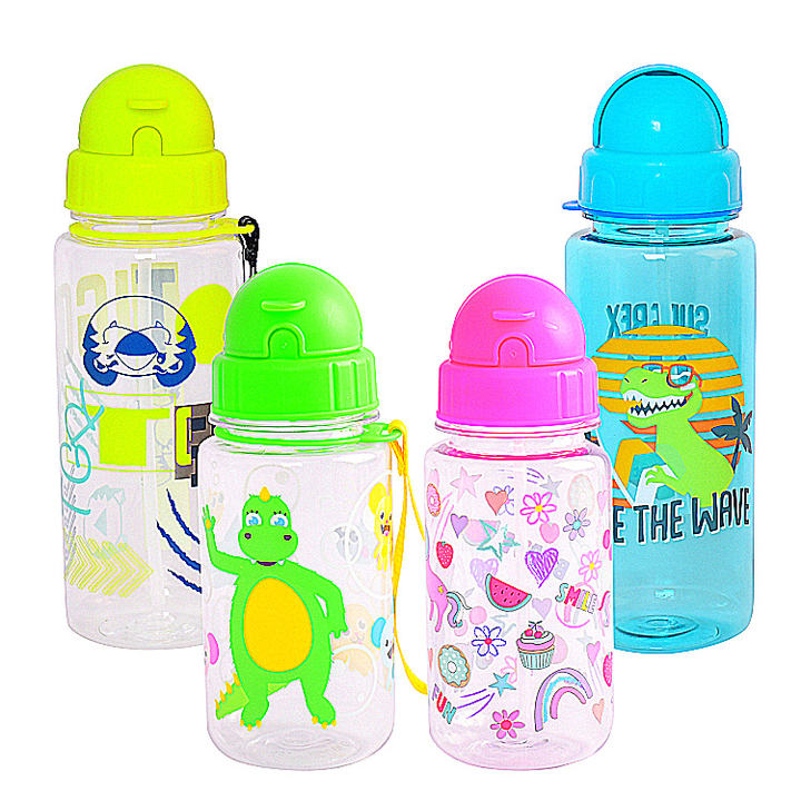 Plastic Children Sport Water Bottle Food Grade Materials 450ml/550ml Running Drink Bottle Reusable Cute Kid Fruit Supermarket