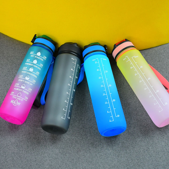 Plastic Water Bottle Wholesale Food Grade Bpa Free Leak Proof Gym Fitness Ports Motivational 1L Camping Unisex Climbing Support China Factory Supply Services