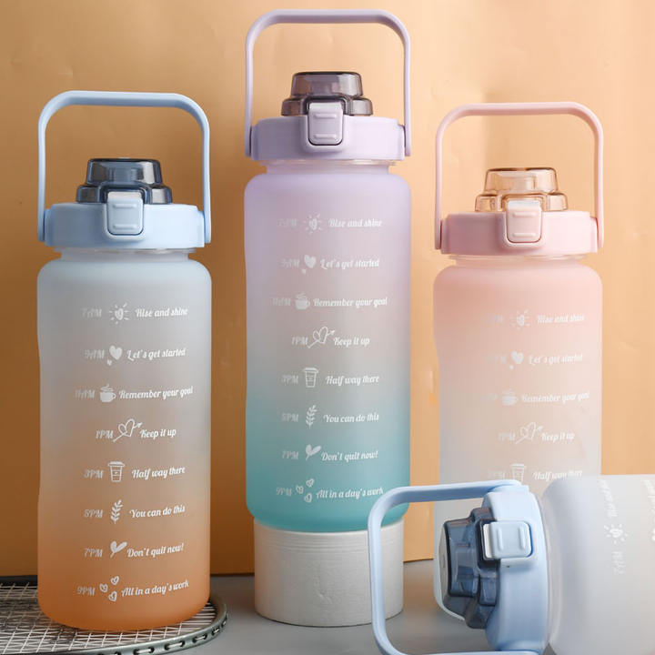 Portable Bpa Sport Water Bottle Gym Motivational Water Plastic Custom Logo Frosting Gradient Free 2 Liter Camping Adults Camp Manufacturing Plant