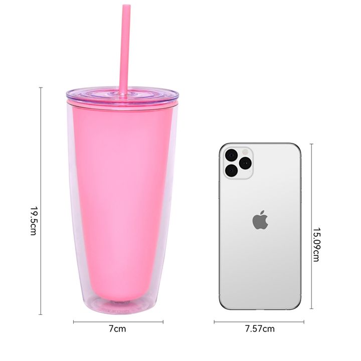 Portable Travel camping 10oz/24oz plastic Double Wall Acrylic Family drinking cup set With Straw And Lid OEM Wholesale