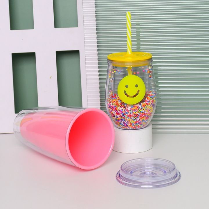 Portable Travel camping 10oz/24oz plastic Double Wall Acrylic Family drinking cup set With Straw And Lid OEM Wholesale