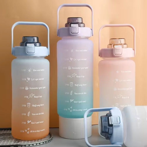 Promotional Custom Logo BPA-free two-tone gradient 64oz plastic sport drink water jug 2L motivational Plastic Water Bottle