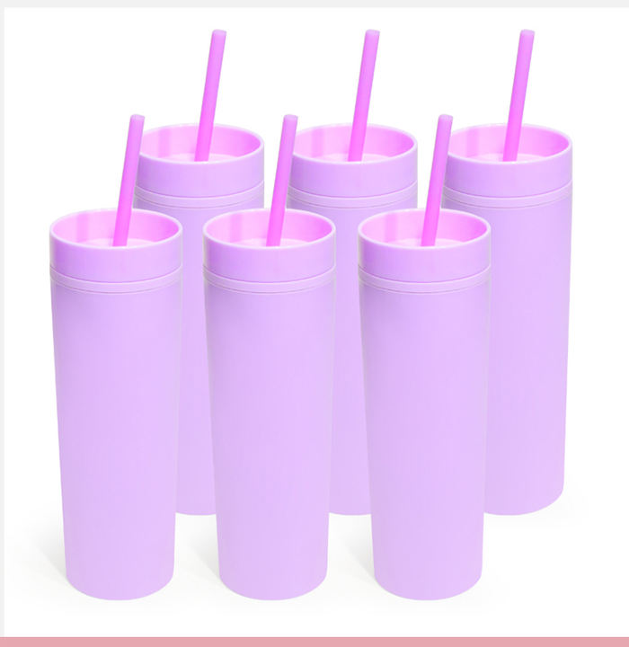Quickly delivery IN stock RTS Minimalist violet 400ml Double Wall Plastic skinny  tumbler cups in bulk with lid and straw China Manufacturing Distributor