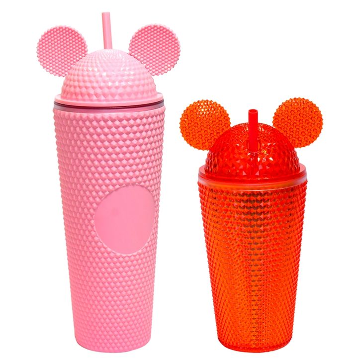 Reusable Iced Coffee Custom rhinestone mugs cup Double Wall Insulated matte Studded Plastic Tumbler with Straw and leakproof Lid Factory to Consumer