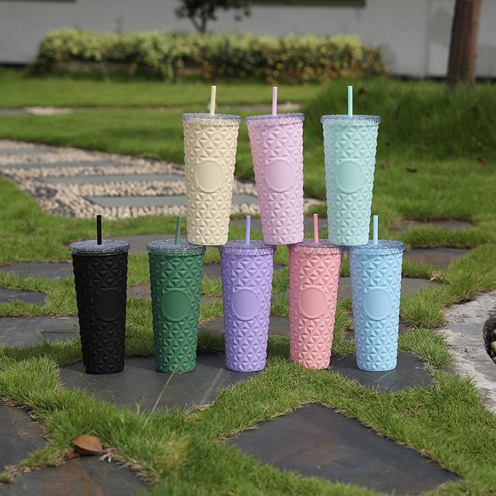 Safe& Reusable 24oz Textured Cup BPA-Free colorful Double-Wall Plastic Tumblers for Iced Coffee Cold Drinks or Water Global Wholesale Market