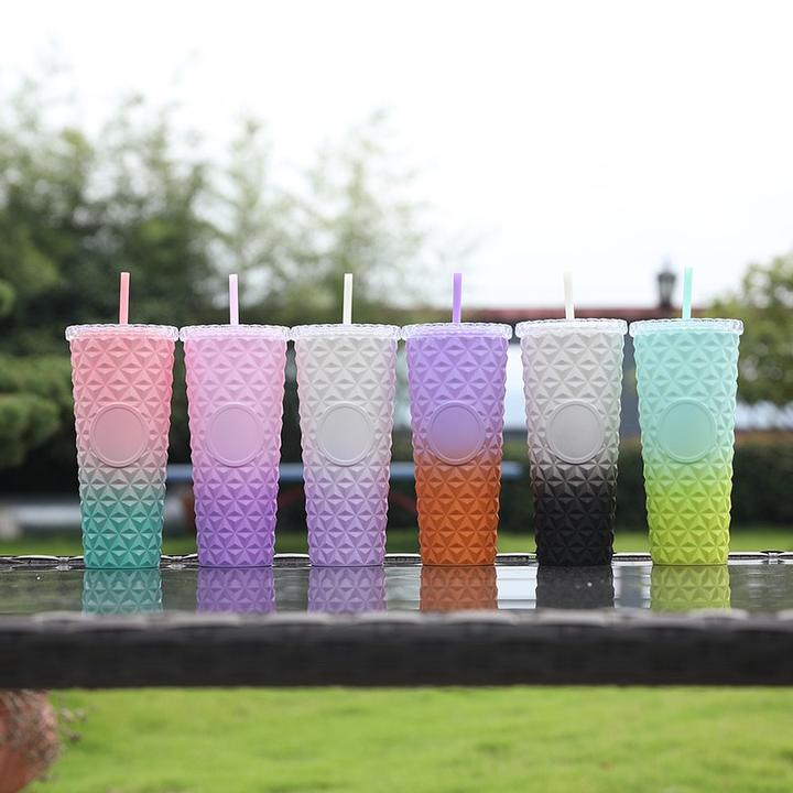 Safe& Reusable 24oz Textured Cup BPA-Free colorful Double-Wall Plastic Tumblers for Iced Coffee Cold Drinks or Water Global Wholesale Market