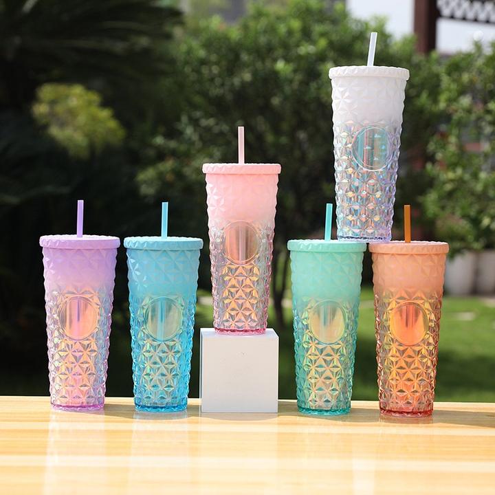 Safe& Reusable 24oz Textured Cup BPA-Free colorful Double-Wall Plastic Tumblers for Iced Coffee Cold Drinks or Water Global Wholesale Market
