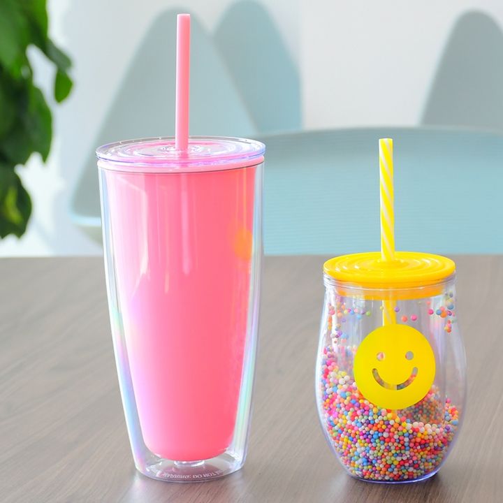 Source manufacturer Hot Selling Custom color 710ml/24oz clear plastic Double Wall pink Acrylic Tumbler With Straw And Lid China OEM Supplier