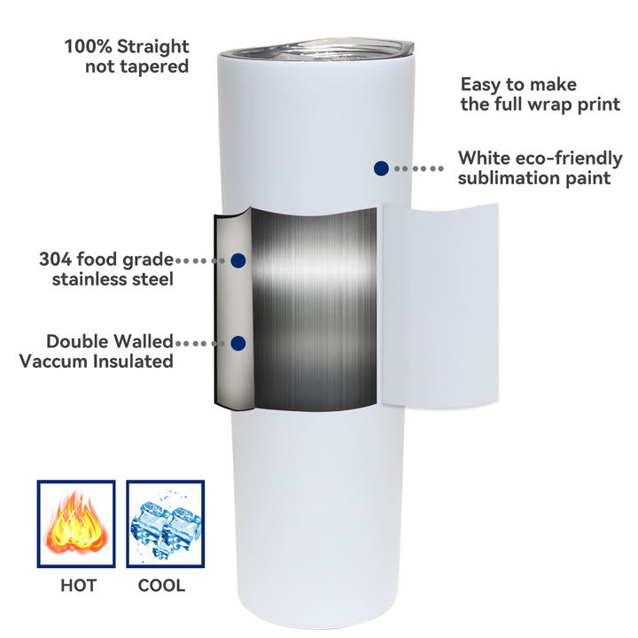 Straight Tumblers DIY Mug Sublimation Water Cup Stainless Steel Wholesale Double Wall 16oz/20oz/30oz Travel Mugs Drinkware 20oz China Factory Direct