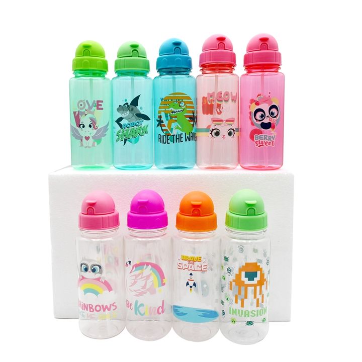 Supplies Custom Colors Pattern Kids Water Bottle Kids Water Bottle with Straw Bpa Free Plastic Packing Running Unisex 73g