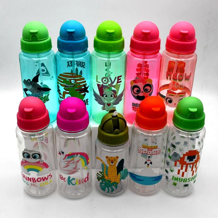 Supplies Custom Colors Pattern Kids Water Bottle Kids Water Bottle with Straw Bpa Free Plastic Packing Running Unisex 73g