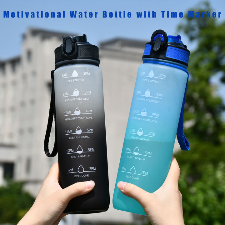 Top Seller  Frosted Bpa Free Fitness Tumbler Sport Plastic Motivational Water Bottle with Time Marker