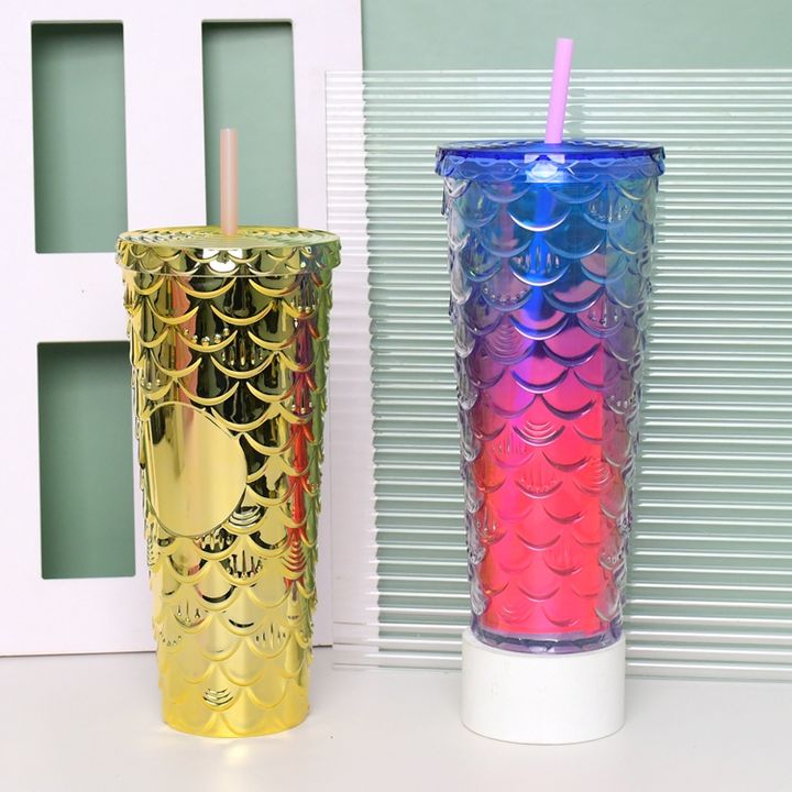 Travel mug 710ml/24oz Gold insulated double wall acrylic clear tumbler with bling paper insert Large Order Wholesale