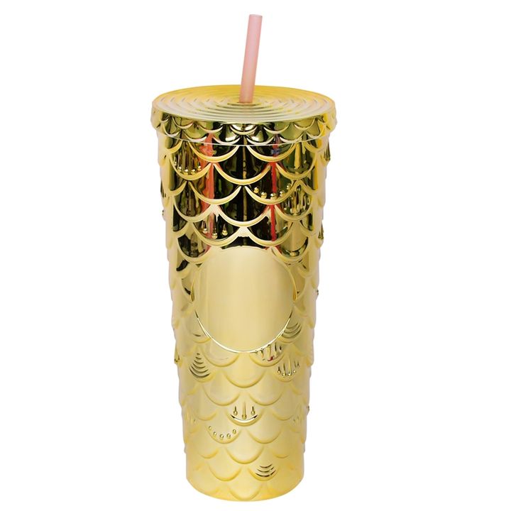 Travel mug 710ml/24oz Gold insulated double wall acrylic clear tumbler with bling paper insert Large Order Wholesale
