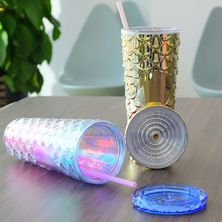 Travel mug 710ml/24oz Gold insulated double wall acrylic clear tumbler with bling paper insert Large Order Wholesale