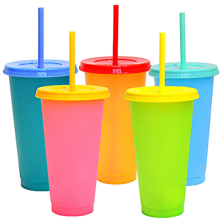 Tumblers Kids Cup 700ml/24oz Plastic Color Changing Reusable Cold Cups Set Products 2024 Reusable Plastic New Travel Mugs Modern