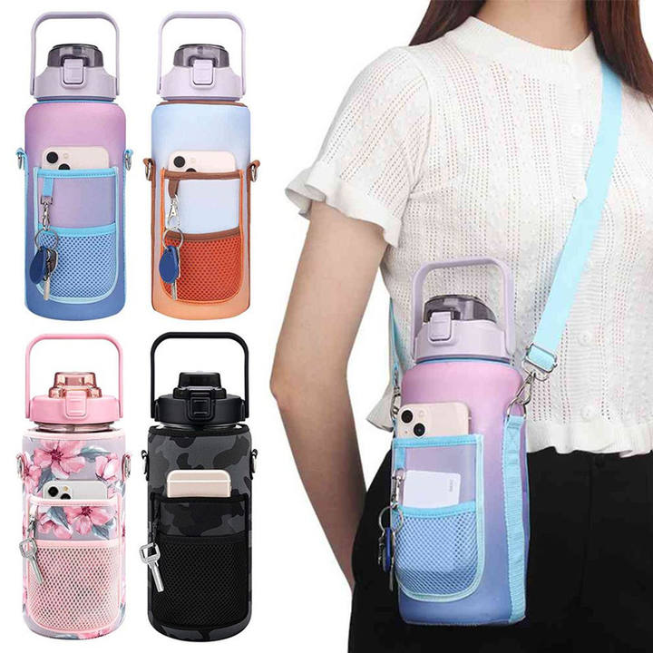 Unisex 64oz Large Sports Kettle BPA-Free 2L Motivation Water Bottle with Handle Sleeve Fitness Camping Perfect Gift Plastic Lid Factory Wholesale Factory