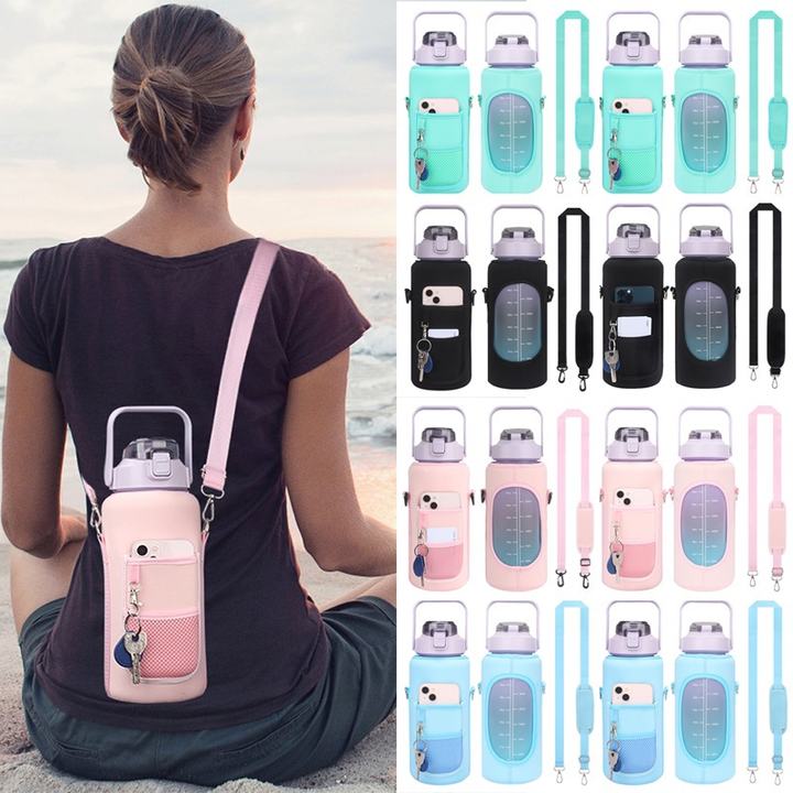 Unisex 64oz Large Sports Kettle BPA-Free 2L Motivation Water Bottle with Handle Sleeve Fitness Camping Perfect Gift Plastic Lid Factory Wholesale Factory