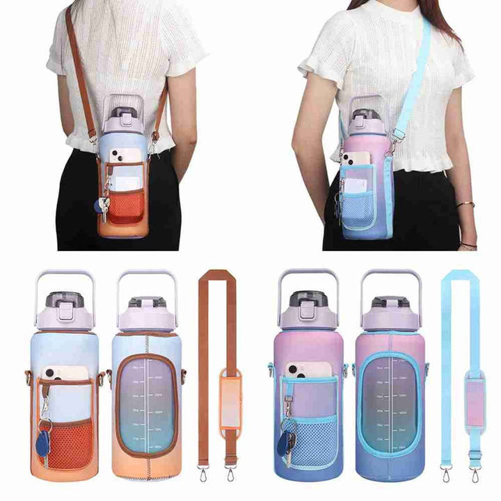 Unisex 64oz Large Sports Kettle BPA-Free 2L Motivation Water Bottle with Handle Sleeve Fitness Camping Perfect Gift Plastic Lid Factory Wholesale Factory