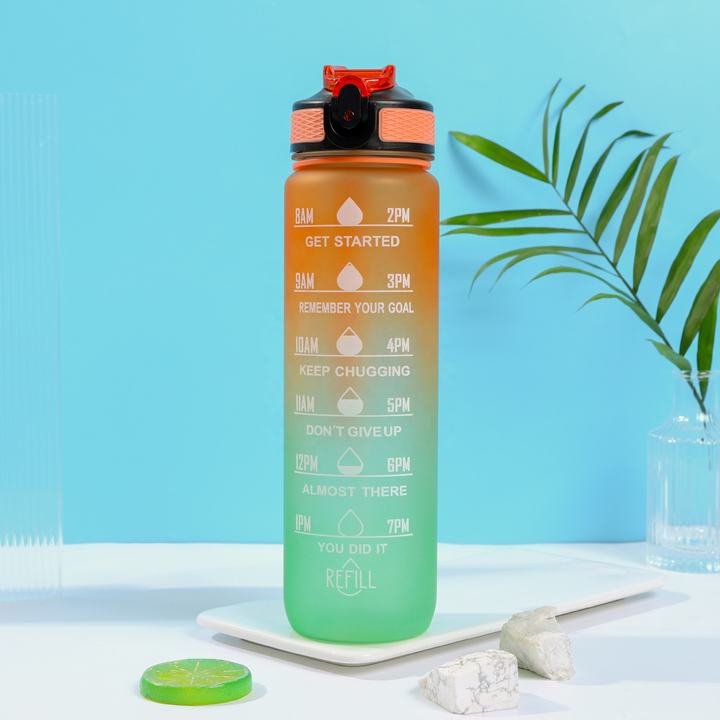 Water Bottle 1000ml BPA Free Gradient Plastic Fitness Gym Sports Motivational Water Bottles With Time Marker Trade Factory Direct