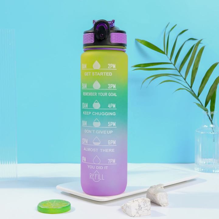 Water Bottle 1000ml BPA Free Gradient Plastic Fitness Gym Sports Motivational Water Bottles With Time Marker Trade Factory Direct