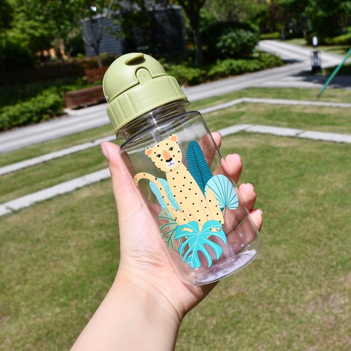 Water Bottle Straw Leakproof Eco Friendly Plastic Free Cartoon Printing Custom Logo with Silicone for Kids 500ml Bpa Packing SK Manufacturer and Supplier
