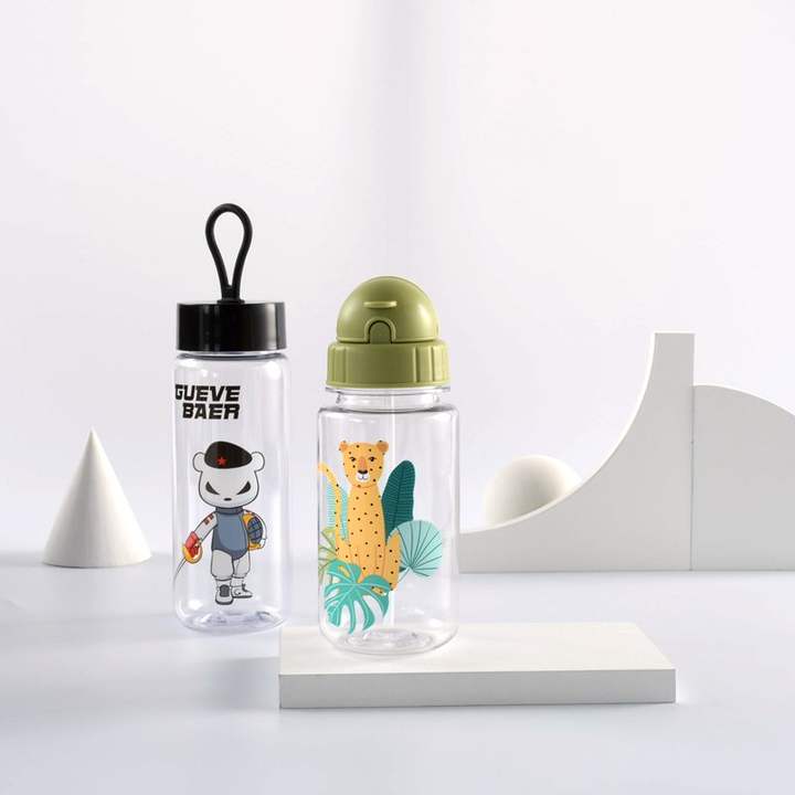 Water Bottle Straw Leakproof Eco Friendly Plastic Free Cartoon Printing Custom Logo with Silicone for Kids 500ml Bpa Packing SK Manufacturer and Supplier