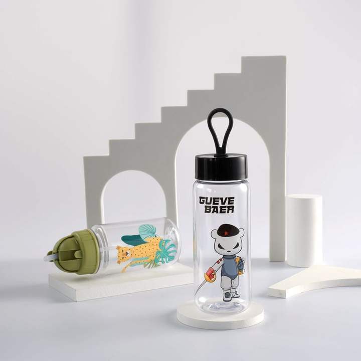 Water Bottle Straw Leakproof Eco Friendly Plastic Free Cartoon Printing Custom Logo with Silicone for Kids 500ml Bpa Packing SK Manufacturer and Supplier