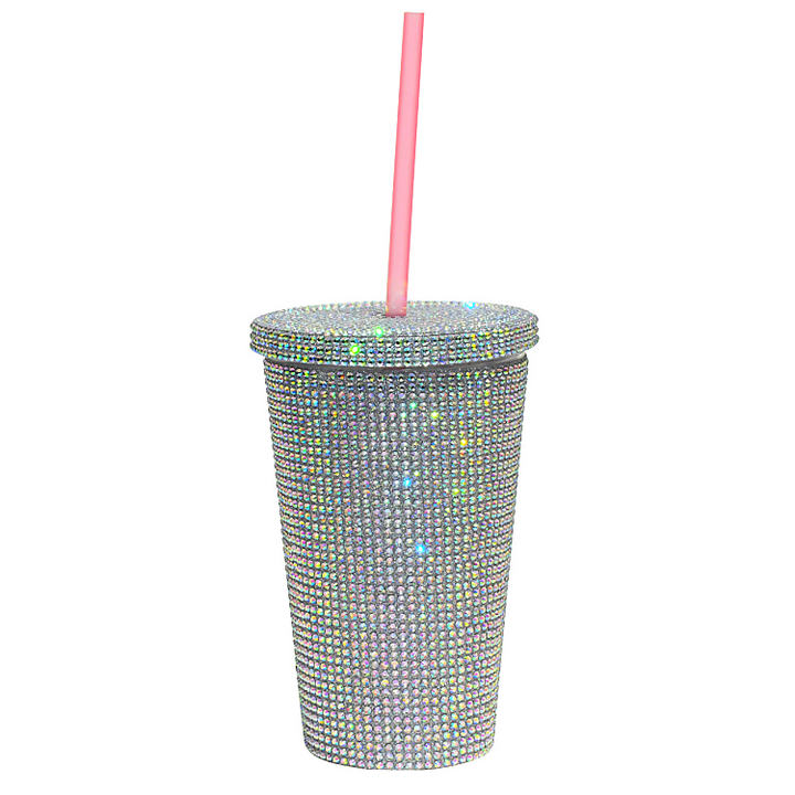Wholesale 450ML/650ML double wall coffee mug plastic Studded Bling Tumbler with straw and lid Affordable Factory Pricing Supply