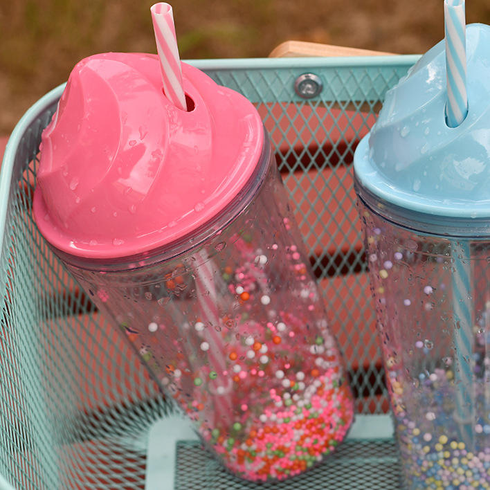 Wholesale Factory Direct Supply Creative Ice Cream Summer Cold Drink Cup Double Plastic double wall cup mug  with straw Industrial Supplier Supply