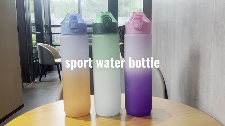 Wholesale Food Grade Bpa Free Hot Sale Bounce Lid Cup Water Bottle with Rope Motivational Plastic Gradient Sport Unisex Camp 1L Trade Factory Direct