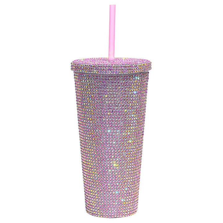 Wholesale Luxury 22oz 650ML Double Wall Diamond Water Bottle Glitter Coffee Mug Plastic Studded Bling Tumbler cups with straw ODM Manufacturing Efficiency