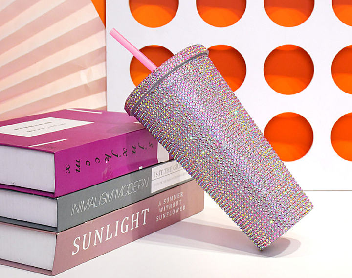 Wholesale Luxury 22oz 650ML Double Wall Diamond Water Bottle Glitter Coffee Mug Plastic Studded Bling Tumbler cups with straw ODM Manufacturing Efficiency