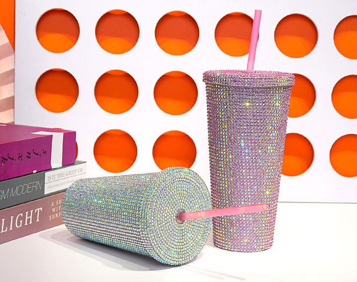 Wholesale Luxury 22oz 650ML Double Wall Unisex Tumbler BPA-Free PC Diamond Water Bottle Glitter Coffee Mug Studded Bling Private Label Manufacturing