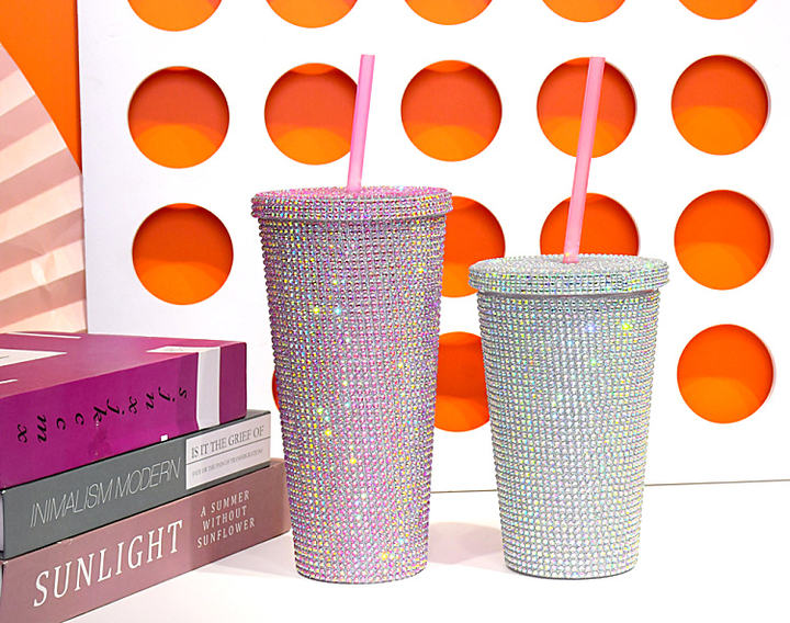 Wholesale Luxury 22oz 650ML Double Wall Unisex Tumbler BPA-Free PC Diamond Water Bottle Glitter Coffee Mug Studded Bling Private Label Manufacturing