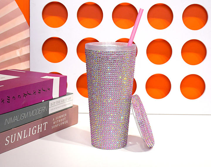 Wholesale Luxury 22oz 650ML Double Wall Unisex Tumbler BPA-Free PC Diamond Water Bottle Glitter Coffee Mug Studded Bling Private Label Manufacturing