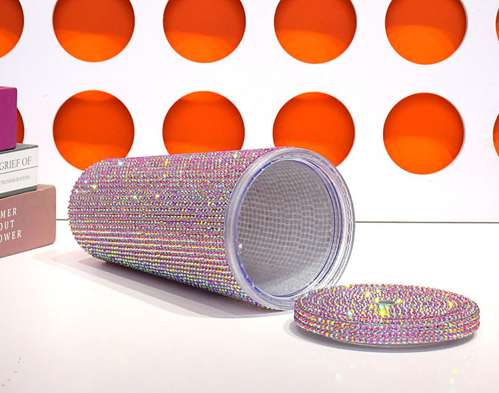 Wholesale Luxury 22oz 650ML Double Wall Unisex Tumbler BPA-Free PC Diamond Water Bottle Glitter Coffee Mug Studded Bling Private Label Manufacturing