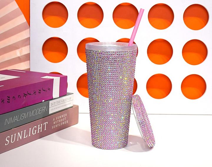 Wholesale Luxury 22oz Unisex Double Wall Tumbler BPA-Free PC Diamond Water Bottle with Straw Bling Coffee Mug for Business Gifts China Factory Supply Trade