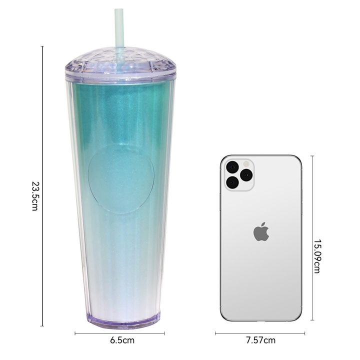Wholesale Reusable acrylic customized logo cold Drink studded Tumbler Double Walled Insulated plastic Cup With Crystal Dome Lid China Factory Direct Production