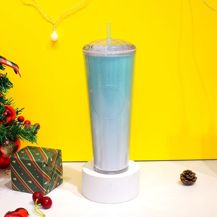 Wholesale Reusable acrylic customized logo cold Drink studded Tumbler Double Walled Insulated plastic Cup With Crystal Dome Lid China Factory Direct Production