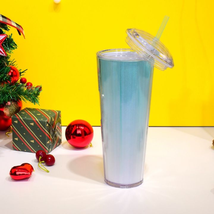 Wholesale Reusable acrylic customized logo cold Drink studded Tumbler Double Walled Insulated plastic Cup With Crystal Dome Lid China Factory Direct Production