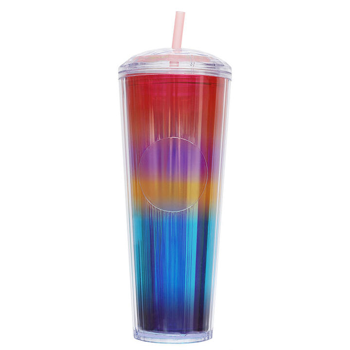 Wholesale price cross border 24oz large capacity customized double wall plastic tumbler with straw for travel and camp Manufacturing and Export Efficiency