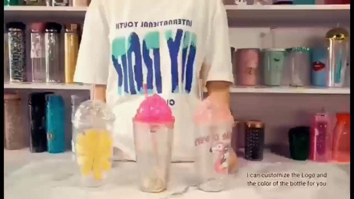 Wholesale price custom logo bpa free 16oz cartoon acrylic juice ice cream cups double wall plastic cup with lid OEM Manufacturer