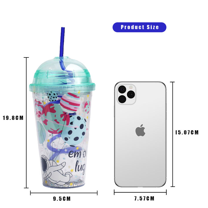 Wholesale price custom logo bpa free 16oz cartoon acrylic juice ice cream cups double wall plastic cup with lid OEM Manufacturer