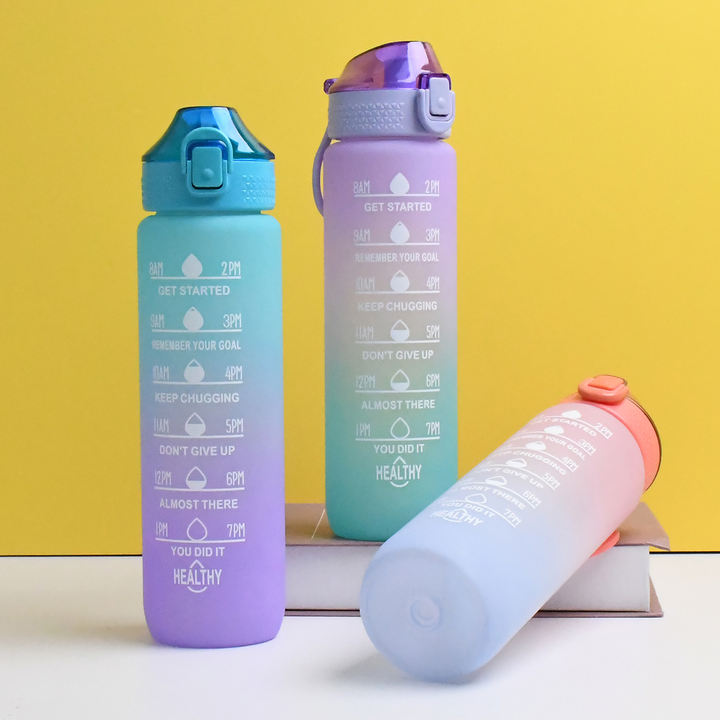 Wholesale1000ML Gradient Fitness Gym Outdoor Sports 32oz Leak Proof Large Tritan Water Bottle With Motivational Time Marker Industrial Bulk Supply
