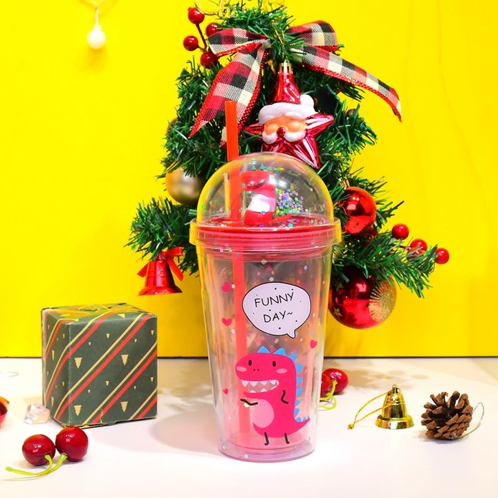 Custom logo bpa free gift cup 450ml double wall Plastic Acrylic dinosaur drinking water cup with straw Manufacturing Services Chain